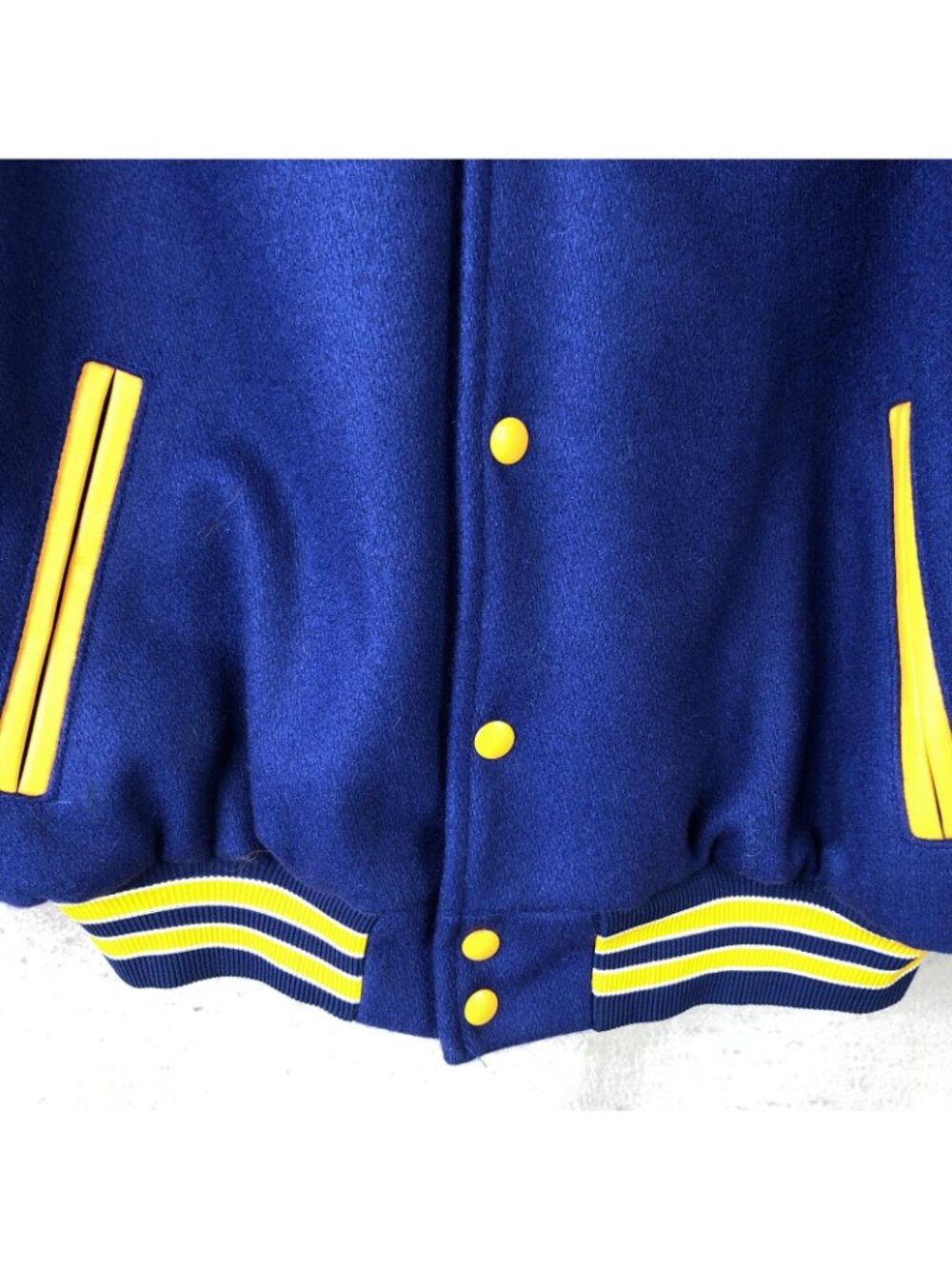 Rennoc Jacket Mens Large Blue Wool Varsity Snap Front Quilted Lined Bomber - Picture 13 of 16
